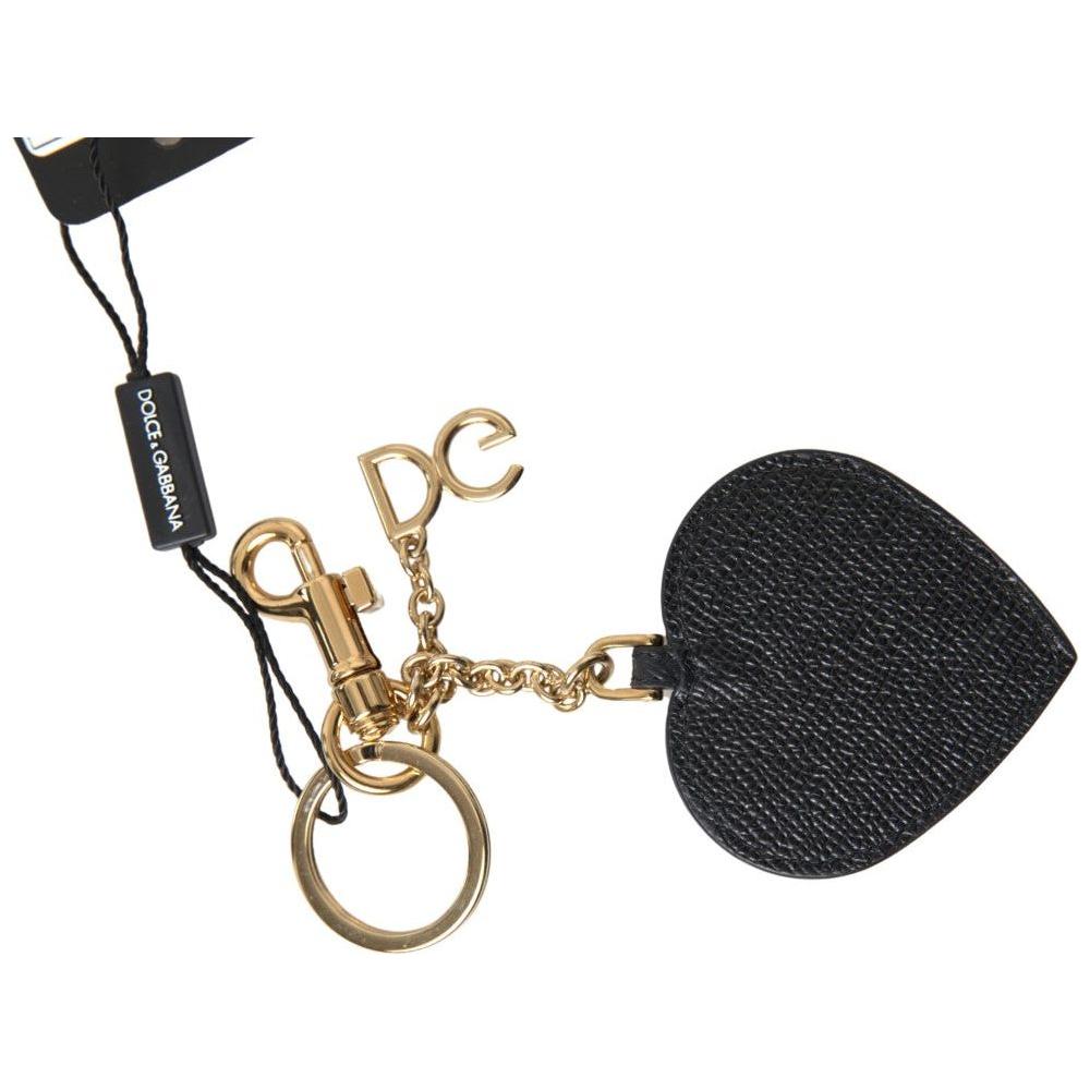Dolce & Gabbana Black Fuchsia Heart Leather Gold Metal Keyring Keychain SMY101196