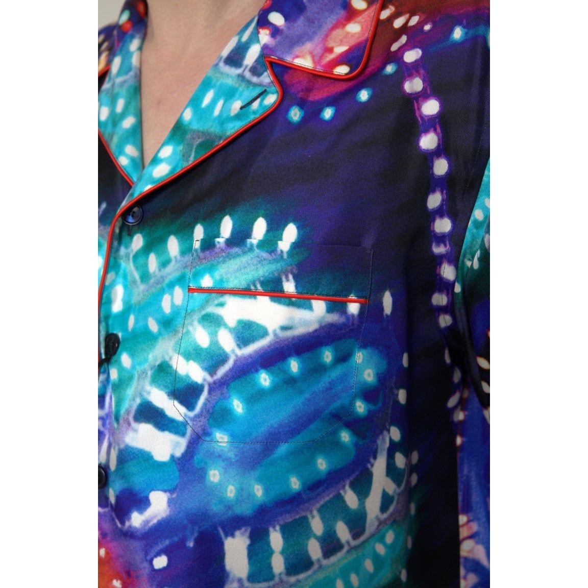 Dolce & Gabbana Multicolor Silk Psychedelic Print Men Pajama Shirt TSH84191-40