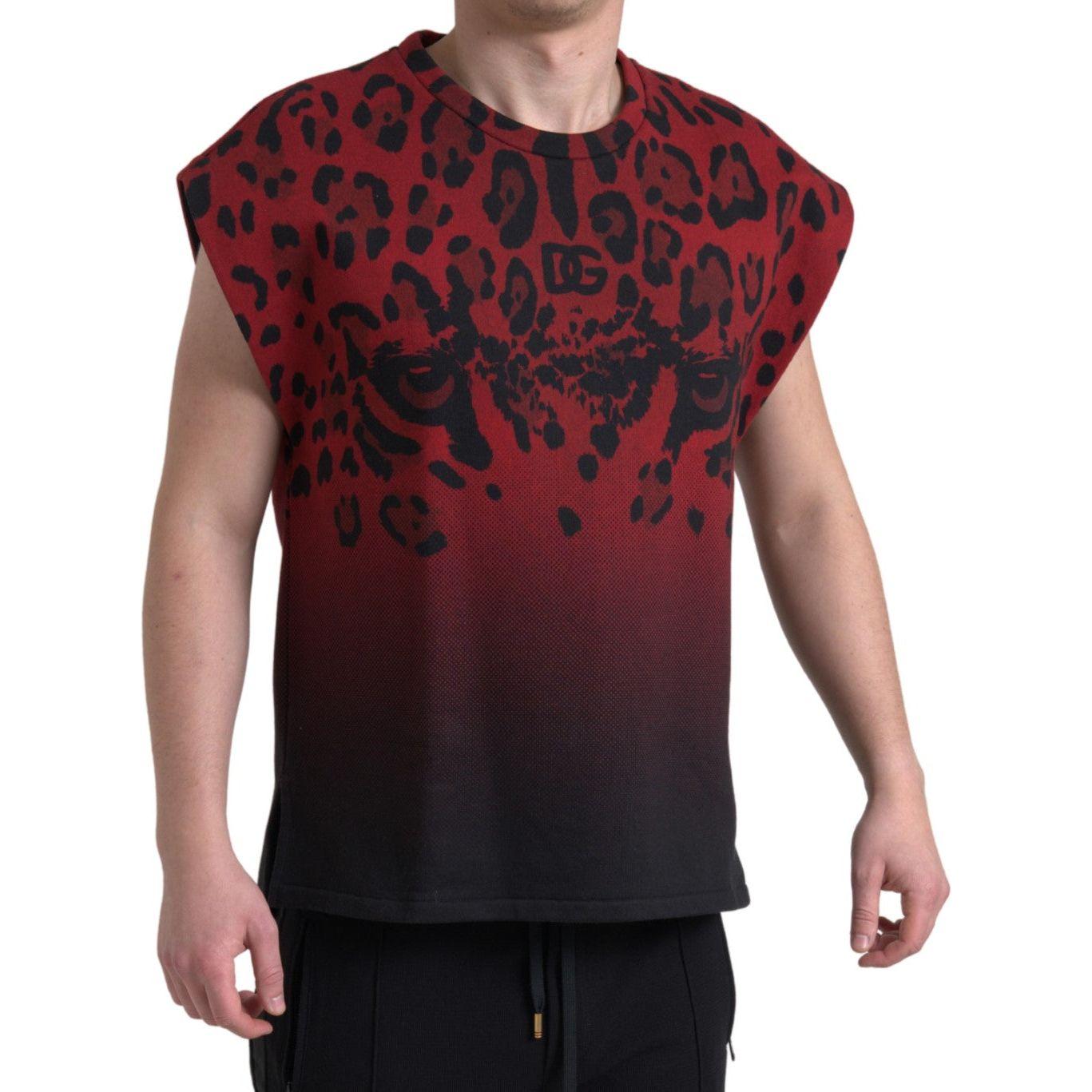Dolce & Gabbana Red Leopard Cotton Sleeveless Tank T-shirt TSH84163-46