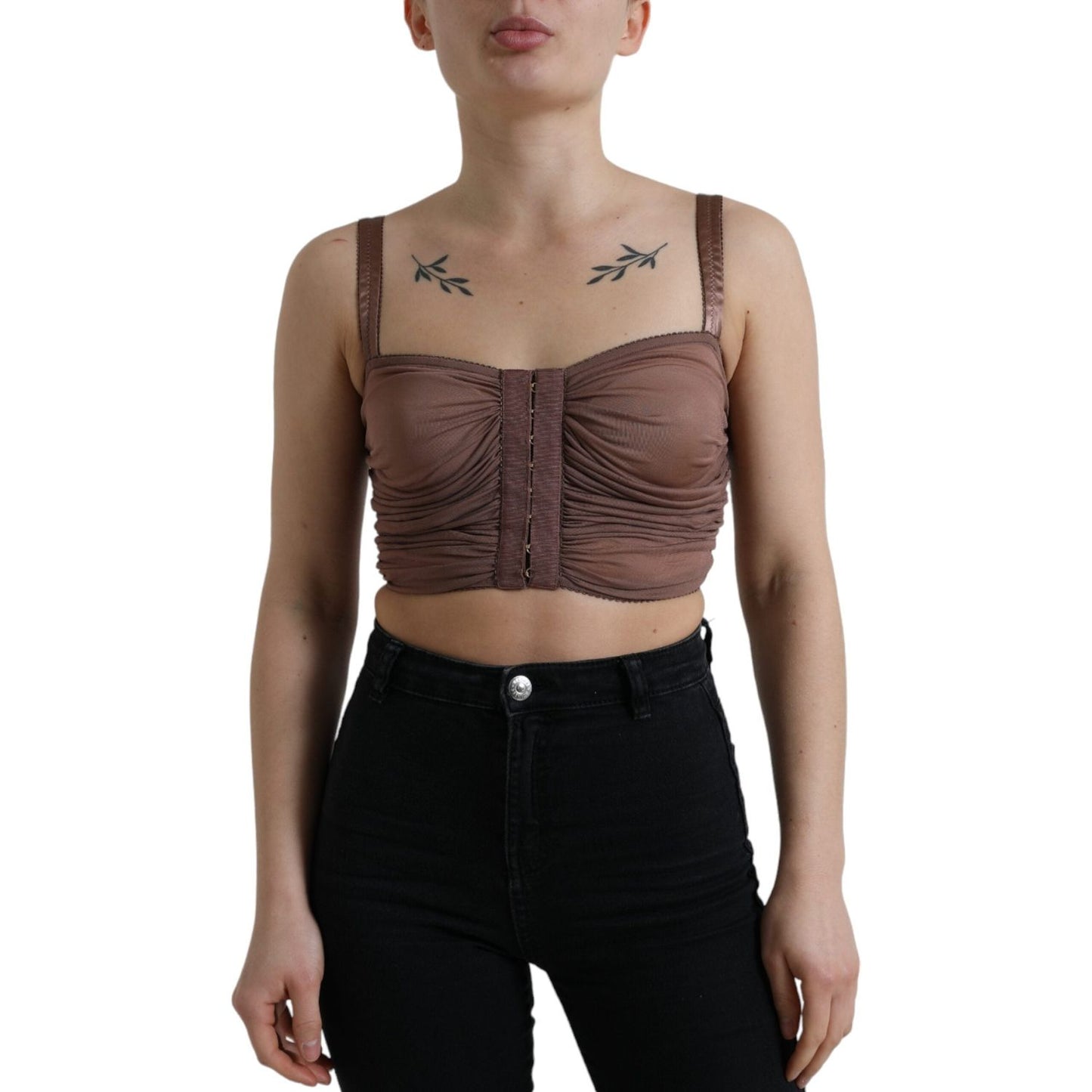 Dolce & Gabbana Brown Viscose Bustier Sleeveless Cropped Top TSH84279-40