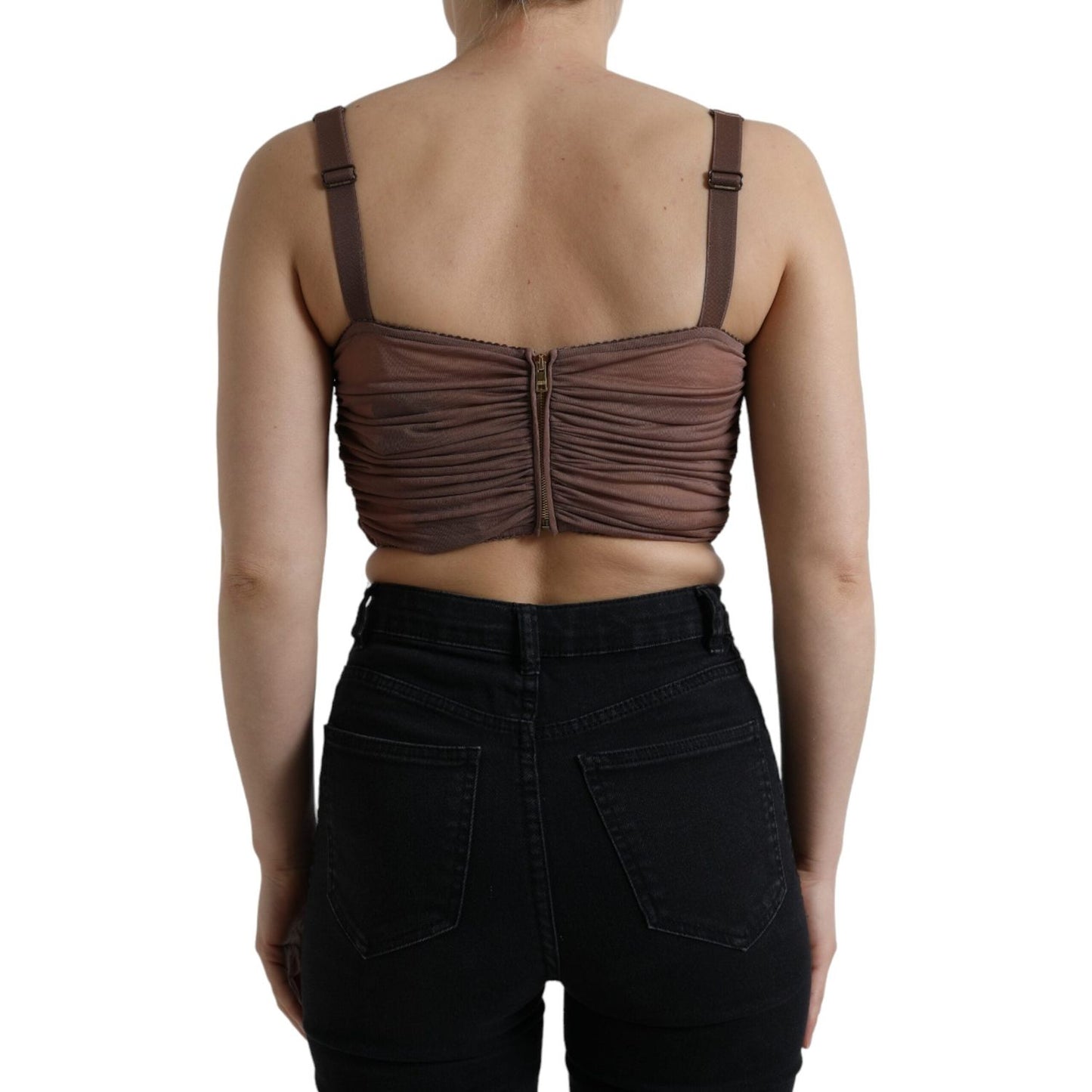 Dolce & Gabbana Brown Viscose Bustier Sleeveless Cropped Top TSH84279-40