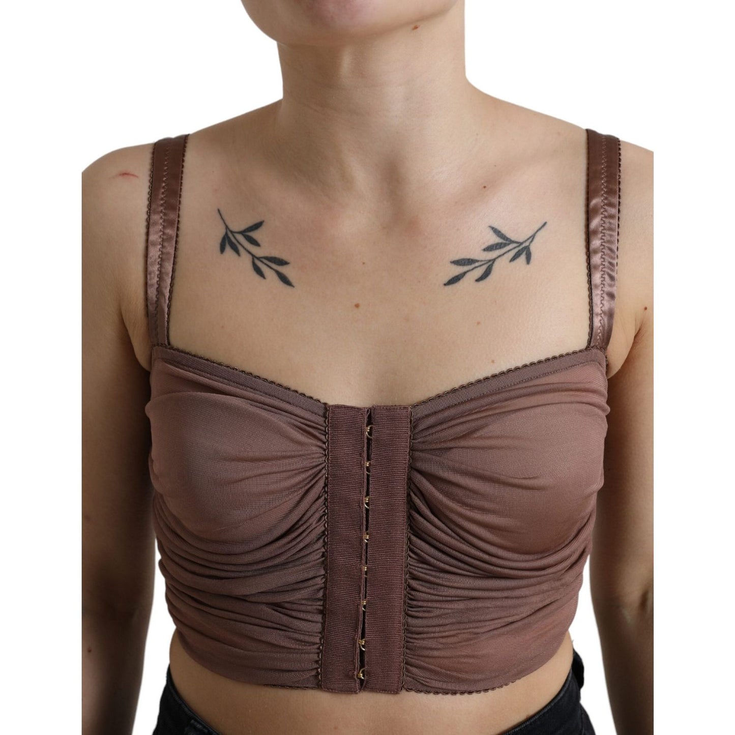 Dolce & Gabbana Brown Viscose Bustier Sleeveless Cropped Top TSH84279-40