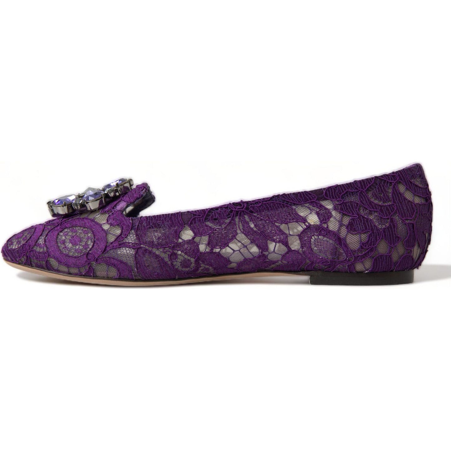 Dolce & Gabbana Purple Vally Taormina Lace Crystals Flats Shoes LA10303-37