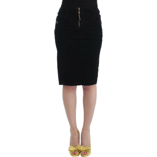 Cavalli Black Corduroy Pencil Skirt