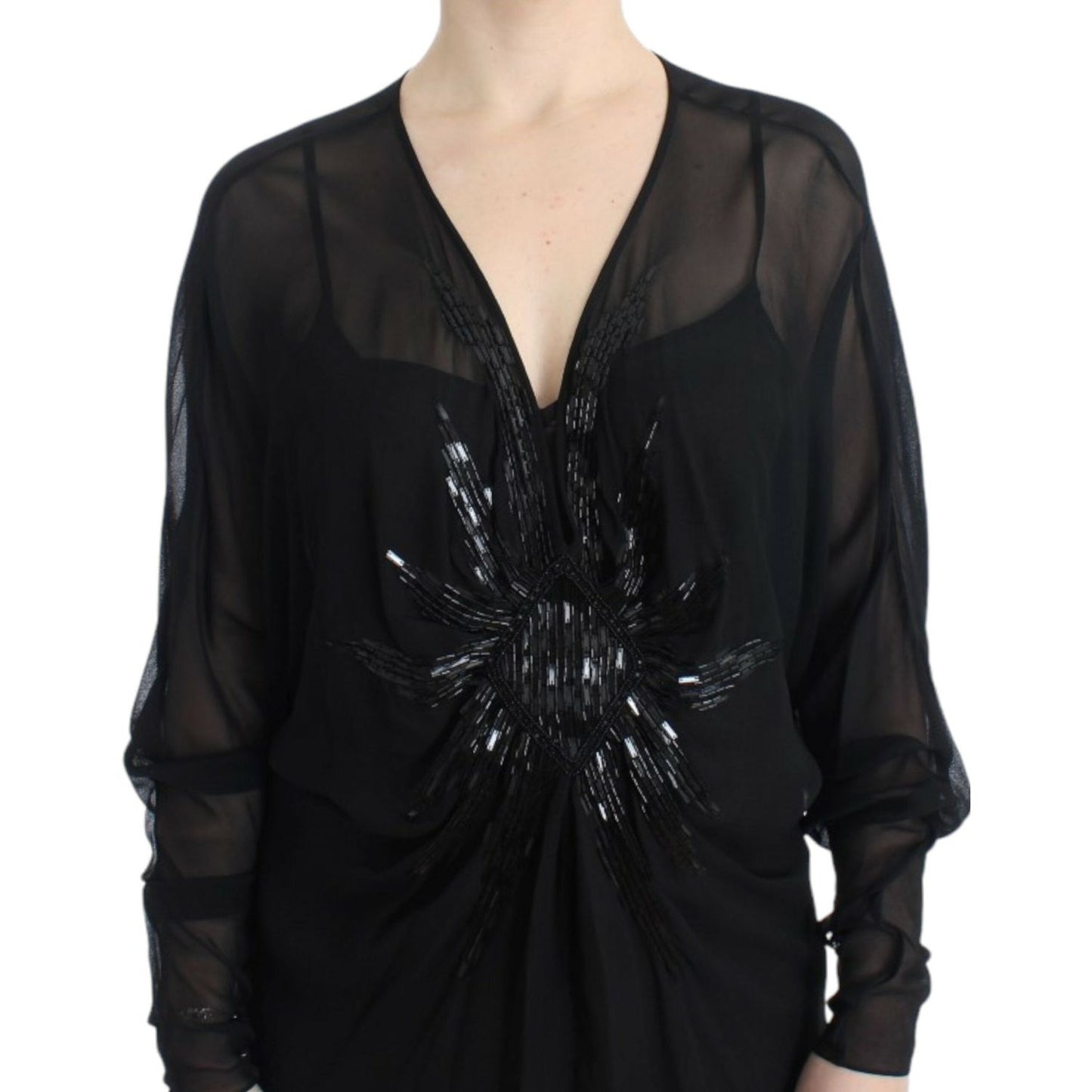 Cavalli Black long sleeve silk dress SIG11635-2