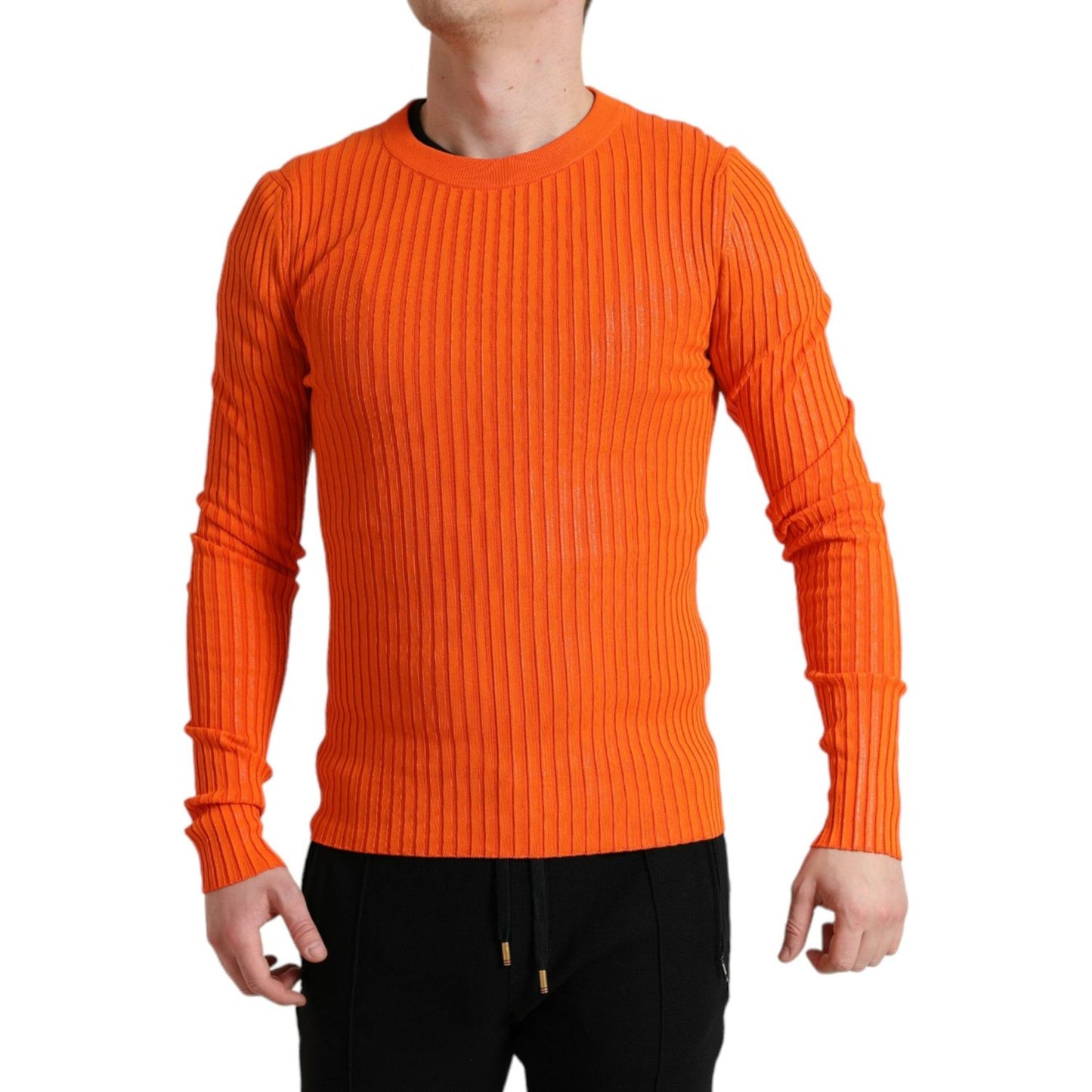 Dolce & Gabbana Orange Knitted Crewneck Men Pullover Sweater TSH84757-48