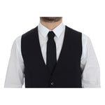 Dolce & Gabbana Gray Striped Wool Silk Dress Vest Gilet VES10029-2