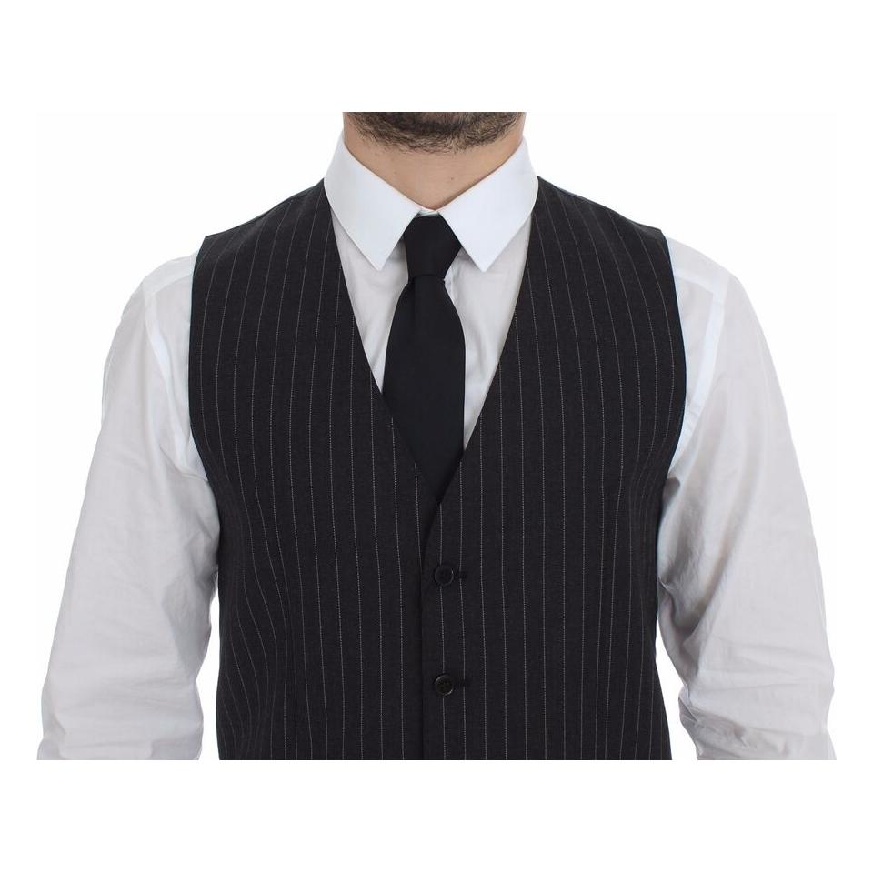 Dolce & Gabbana Gray Striped Wool Logo Vest Gilet Weste GSS12021-1