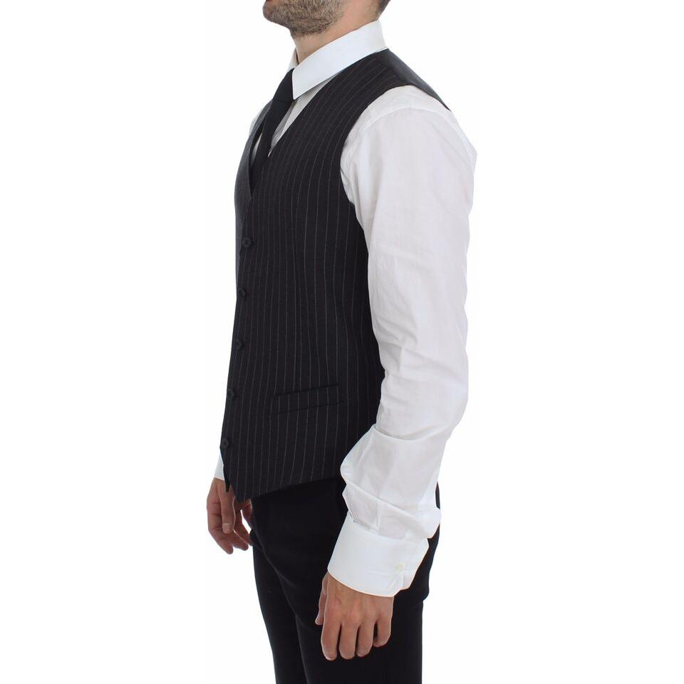 Dolce & Gabbana Gray Striped Wool Logo Vest Gilet Weste GSS12021-1