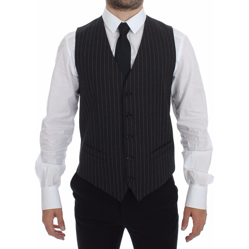 Dolce & Gabbana Gray Striped Wool Logo Vest Gilet Weste GSS12021-1
