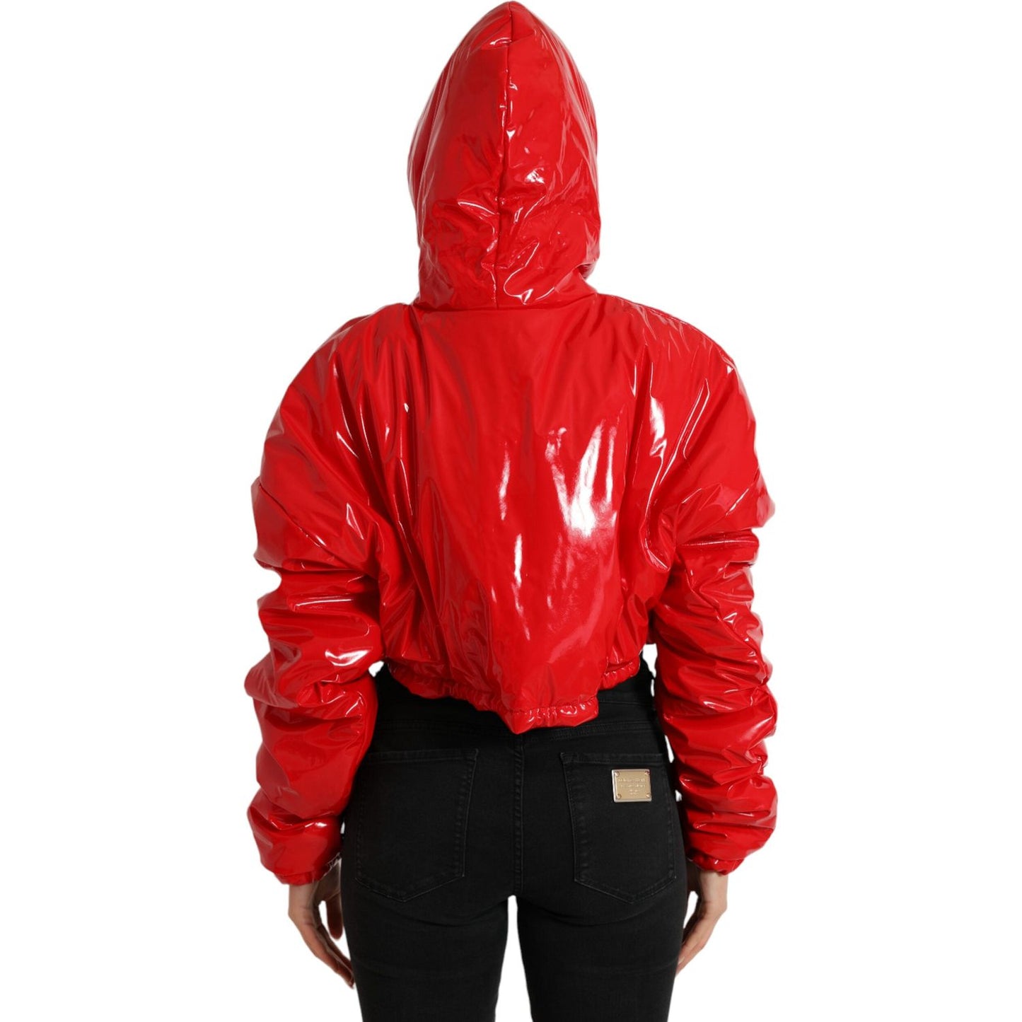 Dolce & Gabbana Shiny Red Hooded Cropped Short Coat Jacket JKT3707-40