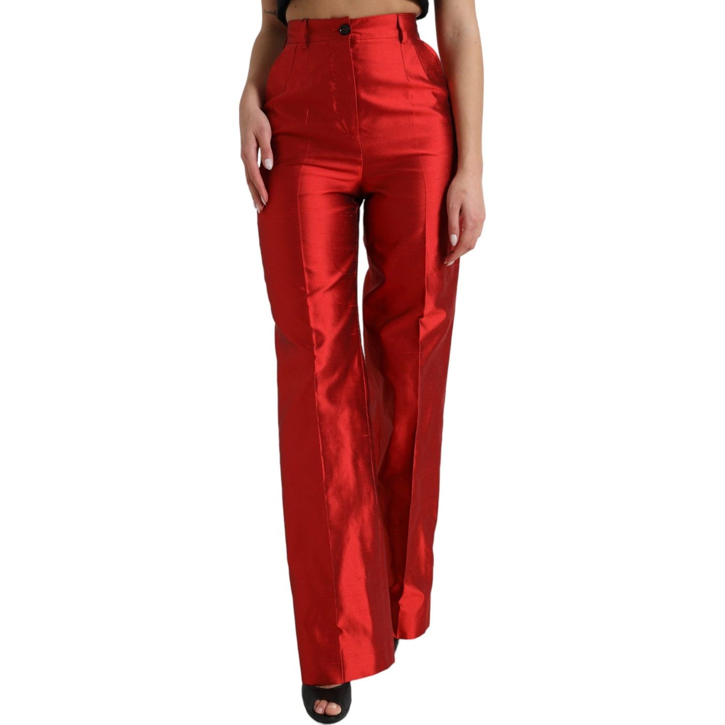 Dolce & Gabbana Red Satin Silk High Waist Wide Leg Pants PAN74971-40