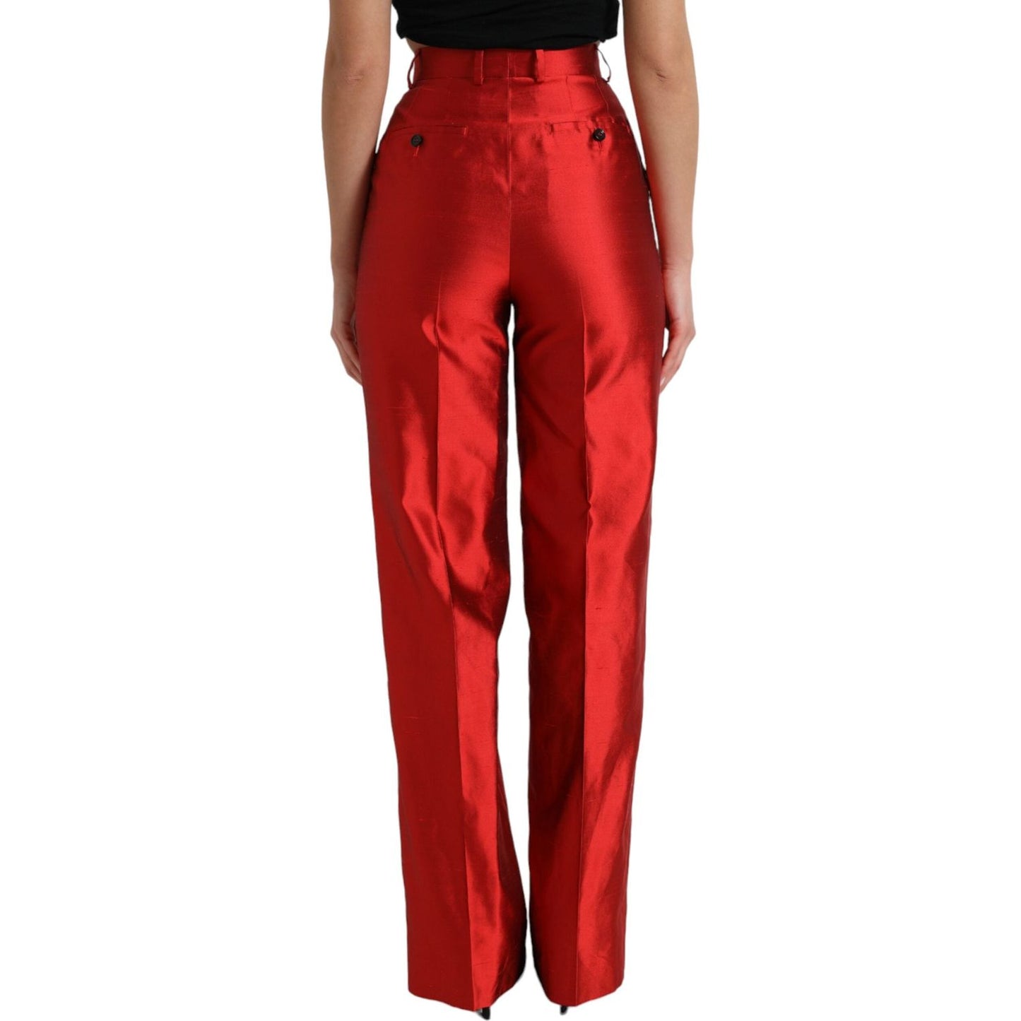 Dolce & Gabbana Red Satin Silk High Waist Wide Leg Pants PAN74971-40