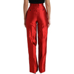 Dolce & Gabbana Red Satin Silk High Waist Wide Leg Pants PAN74971-40