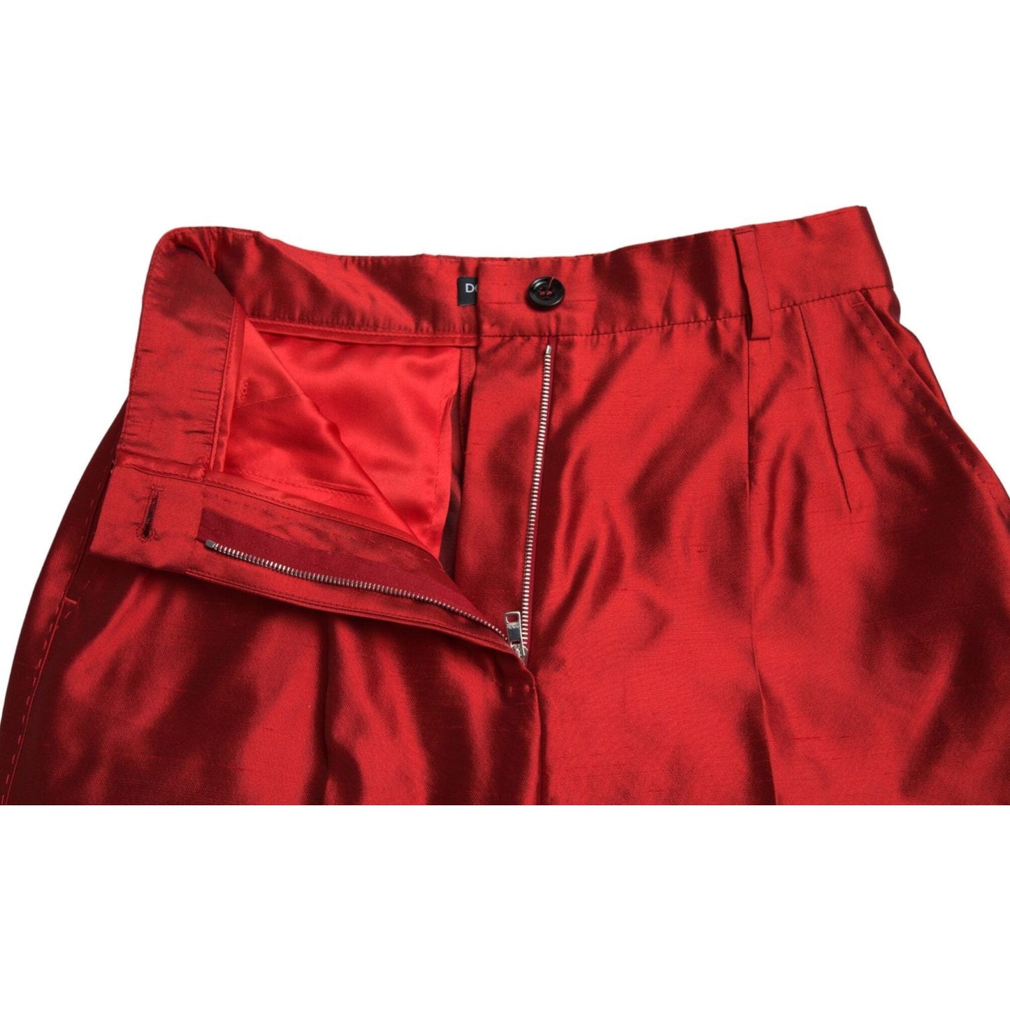 Dolce & Gabbana Red Satin Silk High Waist Wide Leg Pants PAN74971-40