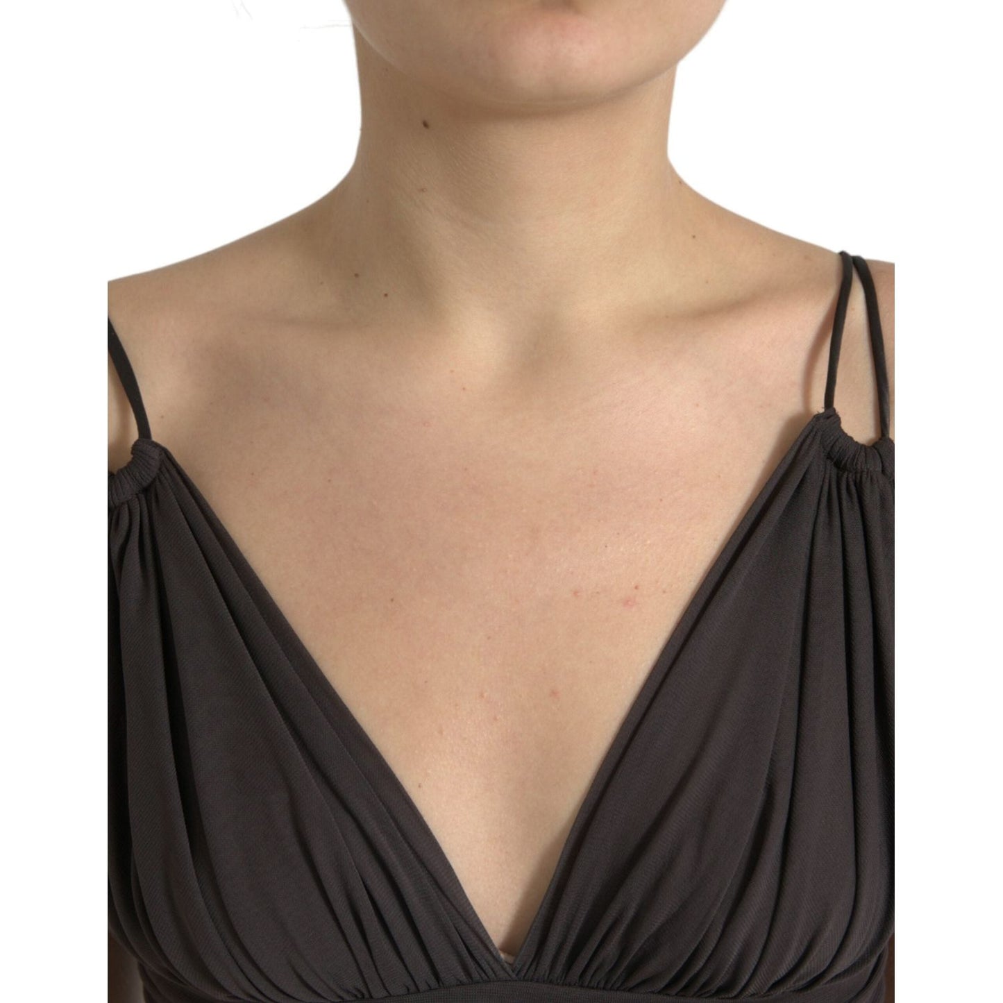 Dolce & Gabbana Brown Viscose Plunging V-neck Cropped Tank Top TSH84301-40