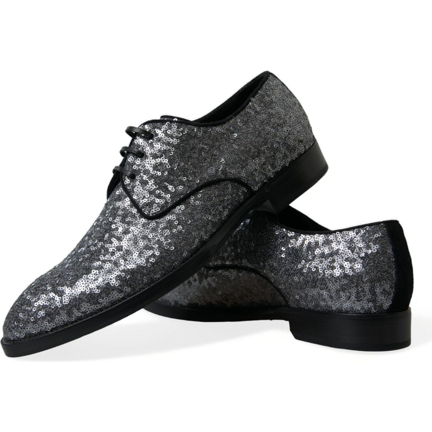 Dolce & Gabbana Silver Sequined Lace Up Men Derby Dress Shoes MV5392-39