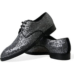 Dolce & Gabbana Silver Sequined Lace Up Men Derby Dress Shoes MV5392-39
