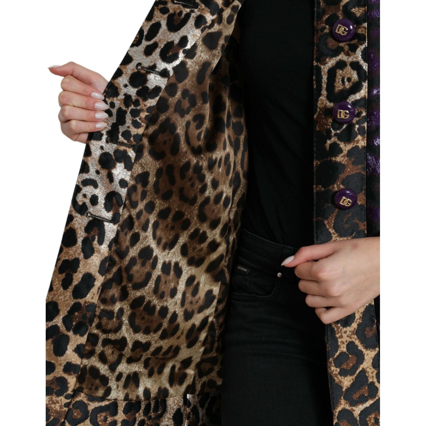 Dolce & Gabbana Purple Lamé Jacquard Tiger Print Coat Jacket JKT3716-36