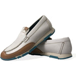 Dolce & Gabbana White Brown Leather Slip On Men Moccasin Shoes MV5373-39