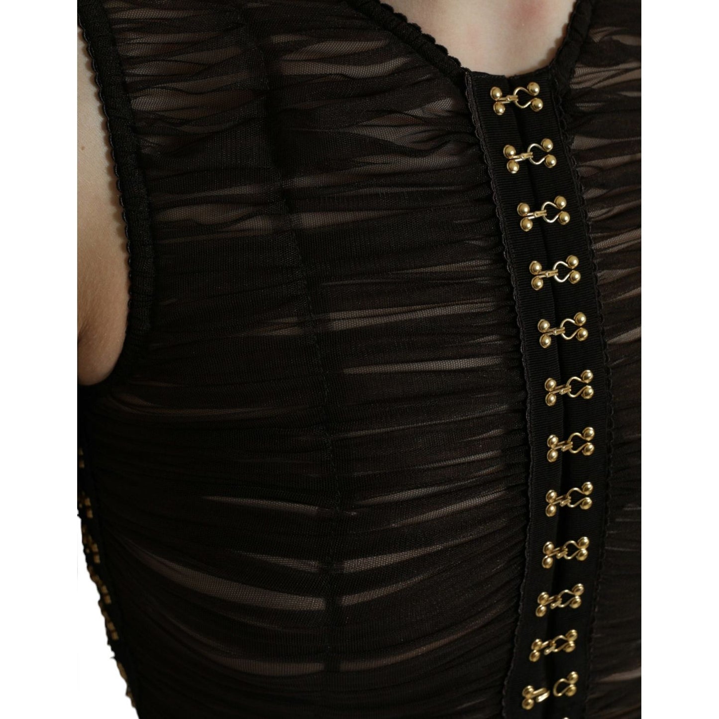 Dolce & Gabbana Brown Embellished Nylon Stretch Cropped Top TSH84290-40