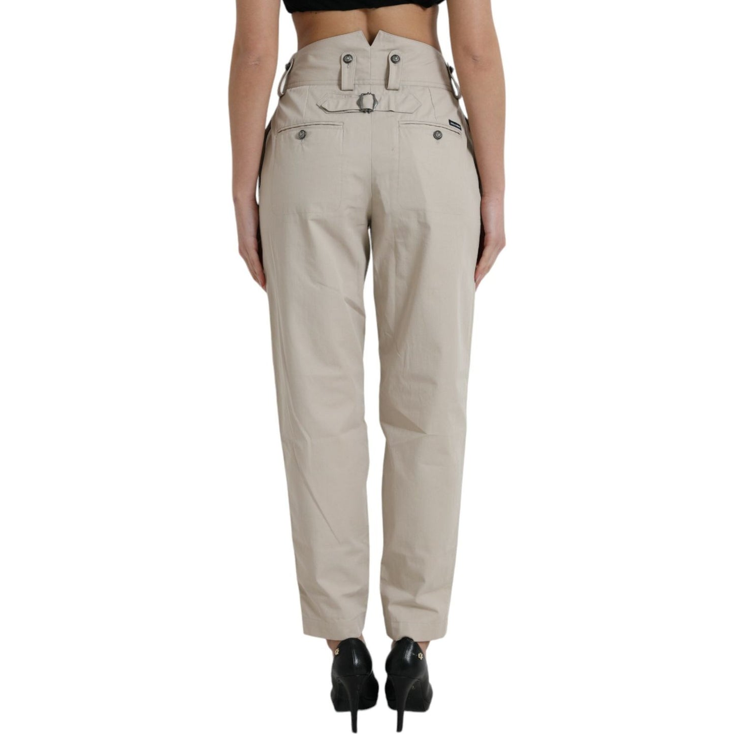 Dolce & Gabbana Beige Cotton High Waist Tapered Pants PAN75125-44