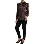 Dolce & Gabbana Brown Silk Ascot Collar Long Sleeve Blouse Top TSH84306-42