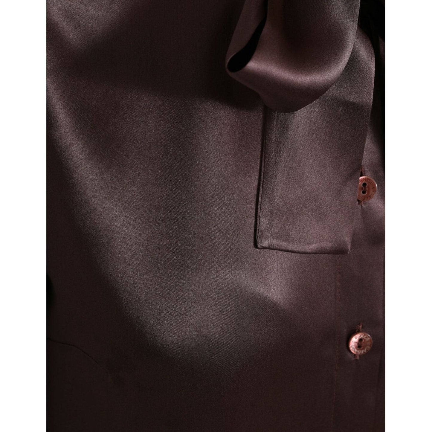 Dolce & Gabbana Brown Silk Ascot Collar Long Sleeve Blouse Top TSH84306-42