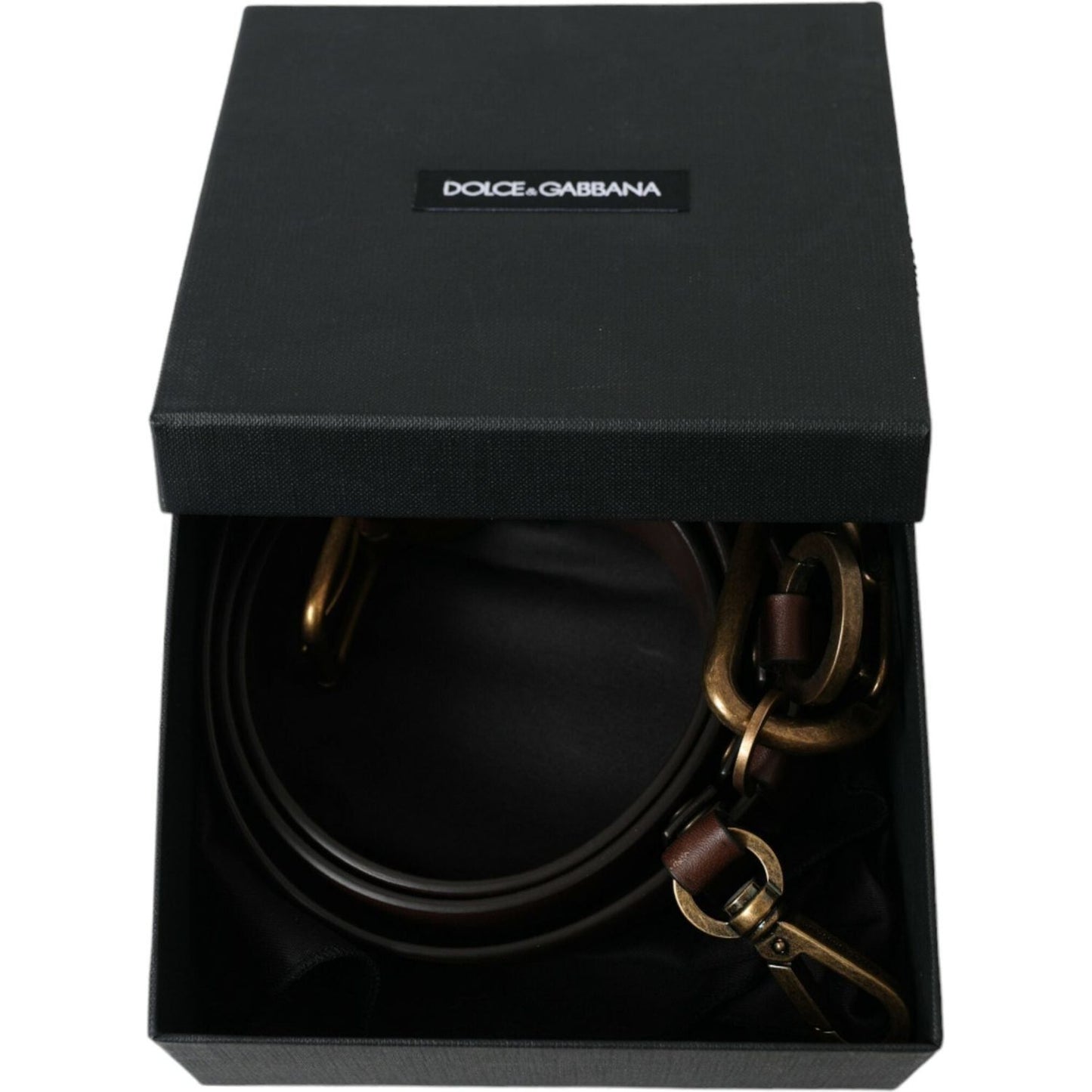 Dolce & Gabbana Brown Calf Leather Gold Metal Buckle Belt