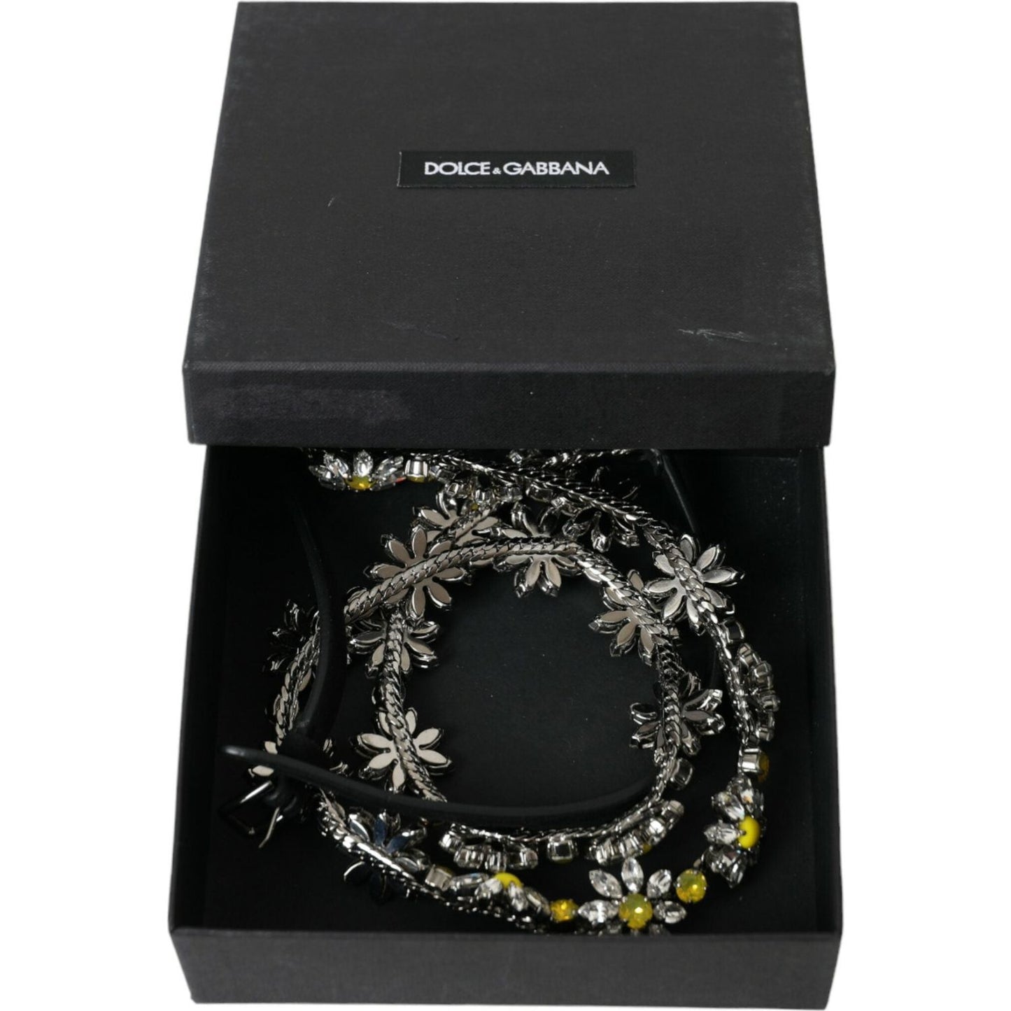 Dolce & Gabbana Black Daisy Crystal Dauphine Waist Belt
