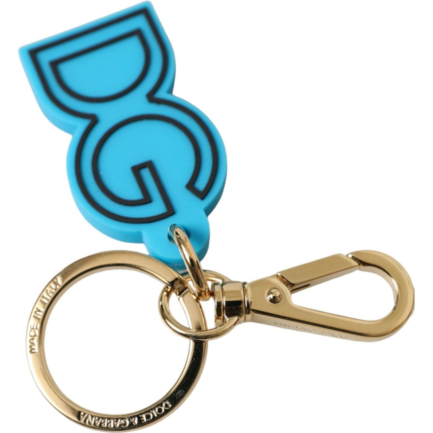 Dolce & Gabbana Blue Rubber Gold Tone Metal DG Logo Keyring Keychain SMY101229