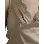 Dolce & Gabbana Brown Lace Trim V-neck Sleeveless Tank Top TSH84790-40