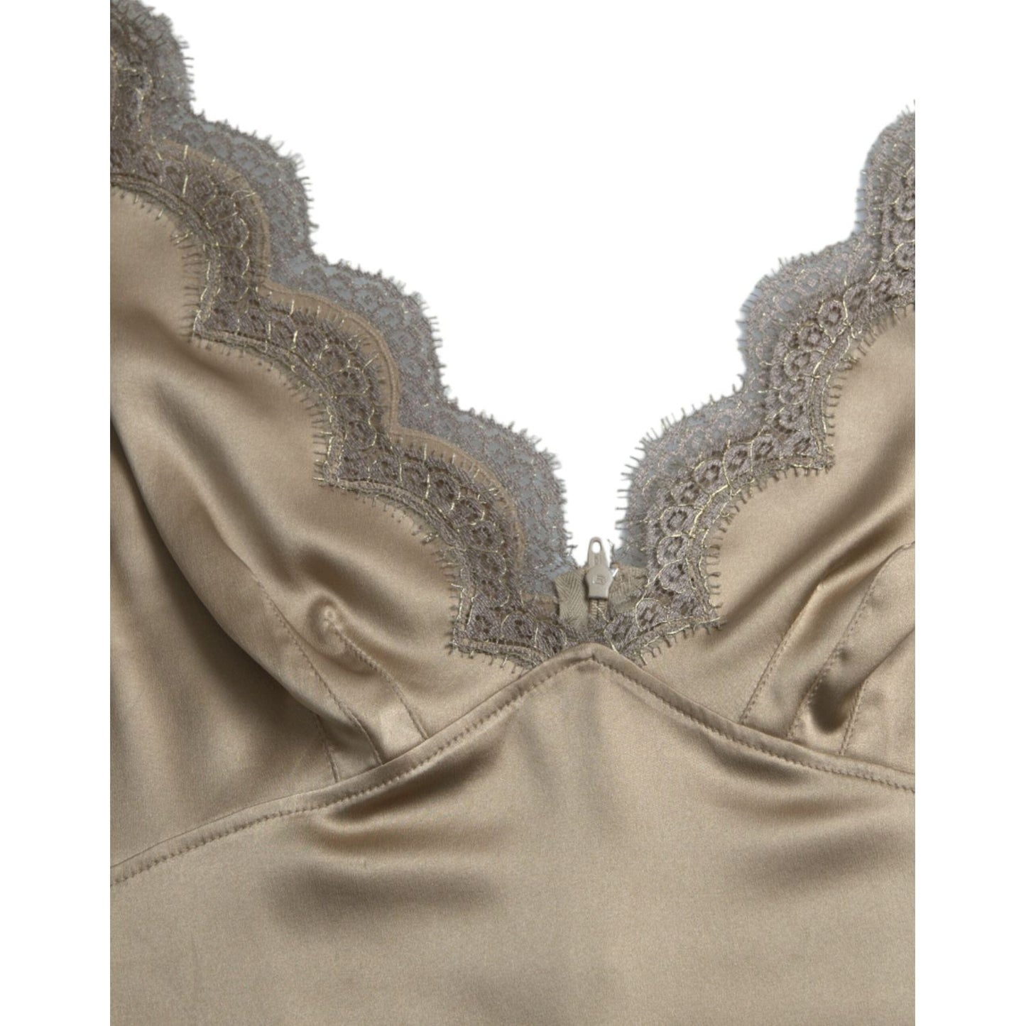Dolce & Gabbana Brown Lace Trim V-neck Sleeveless Tank Top TSH84790-40
