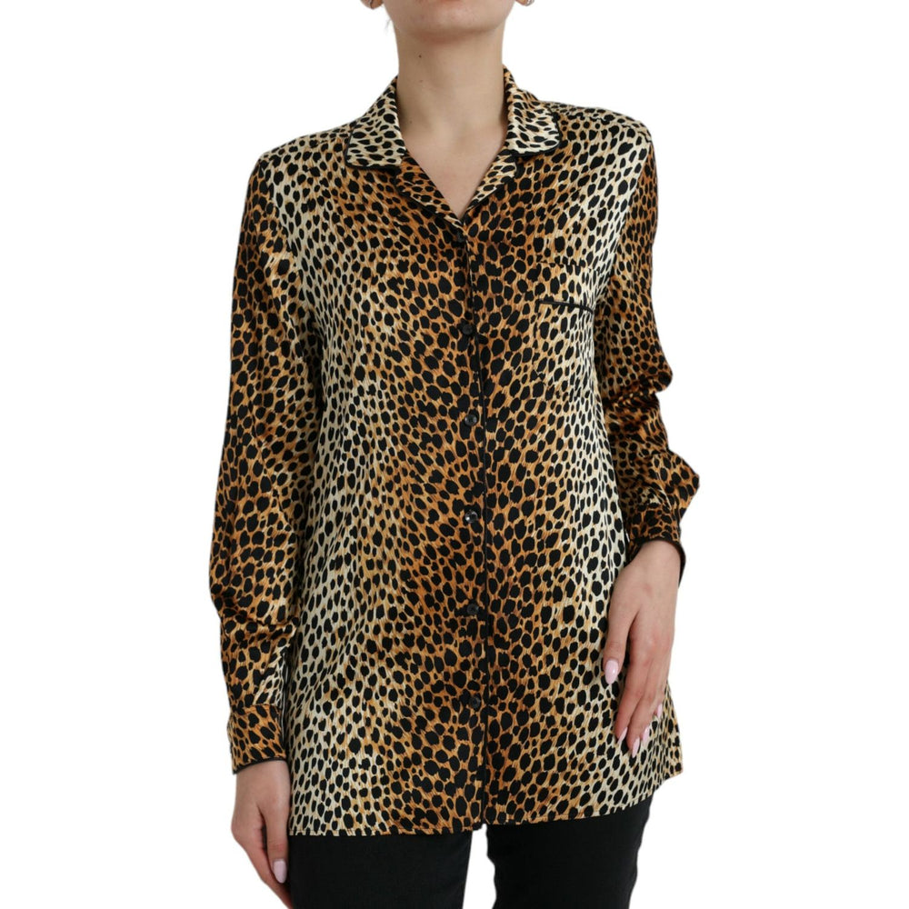 Dolce & Gabbana Brown Leopard Print Long Sleeves Blouse Top TSH84784-40