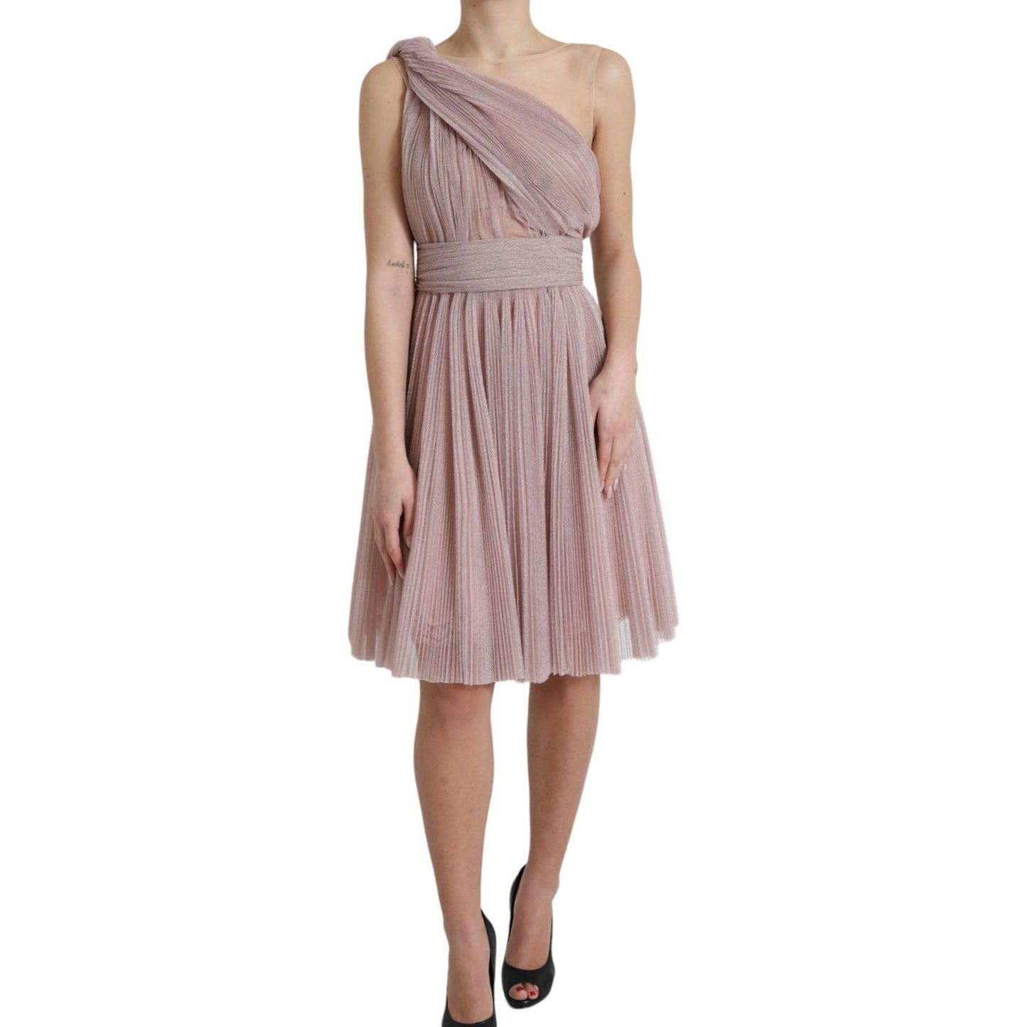 Dolce & Gabbana Light Lilac Pleated Lame Tulle One Shoulder Dress DR281136-42