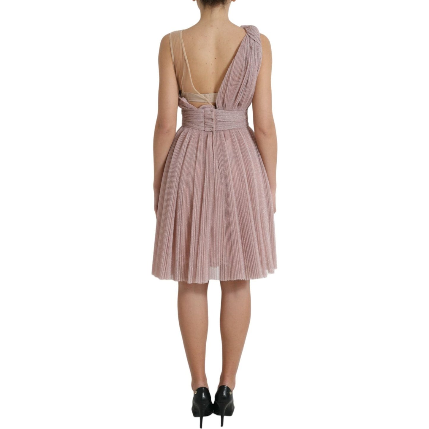 Dolce & Gabbana Light Lilac Pleated Lame Tulle One Shoulder Dress DR281136-42