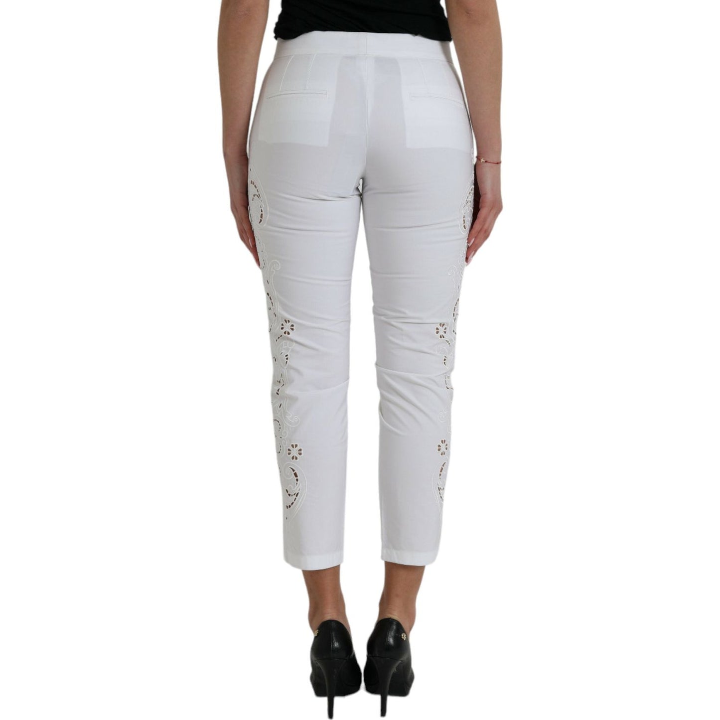 Dolce & Gabbana White Cut Out Cotton Mid Waist Cropped Pants PAN75124-38