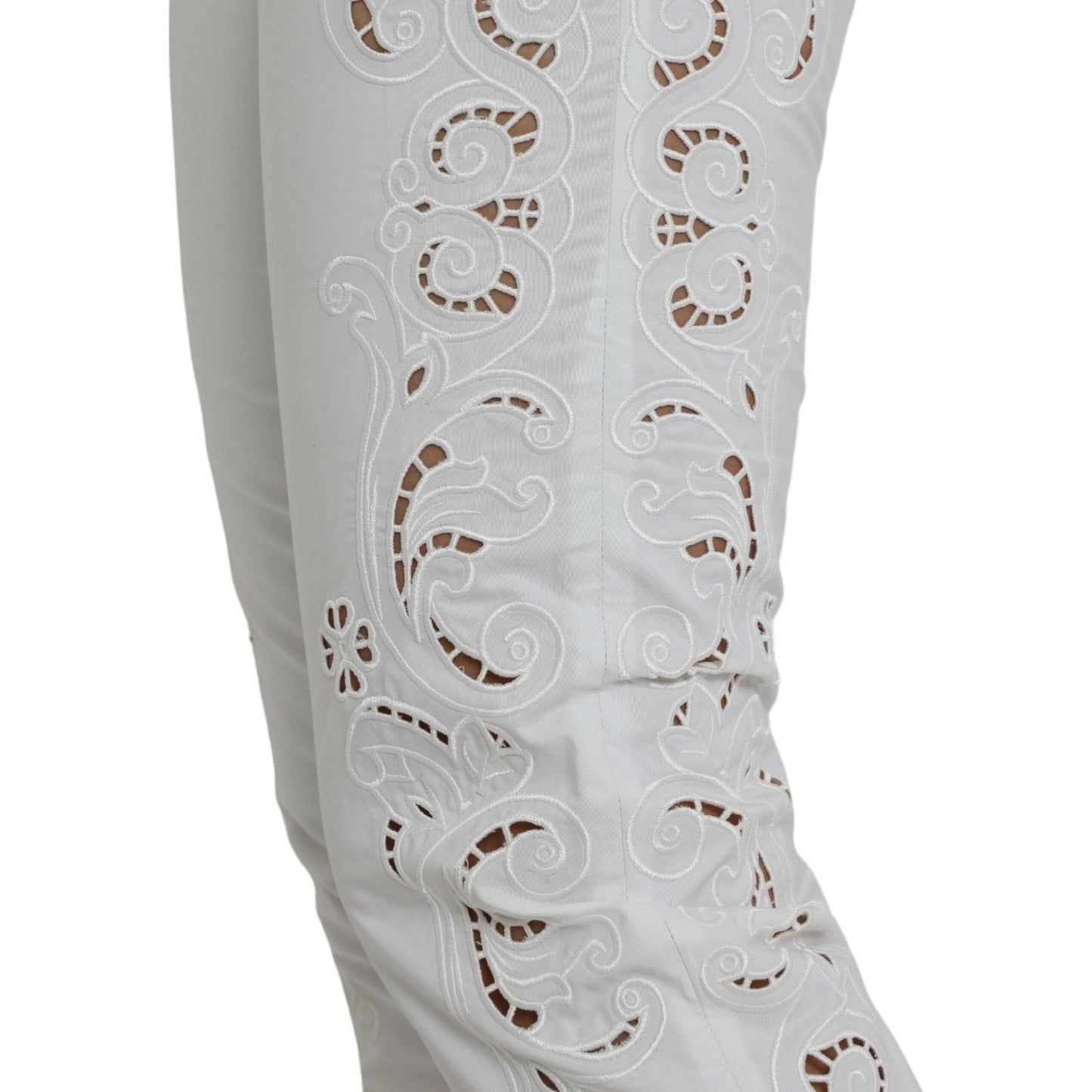 Dolce & Gabbana White Cut Out Cotton Mid Waist Cropped Pants PAN75124-38