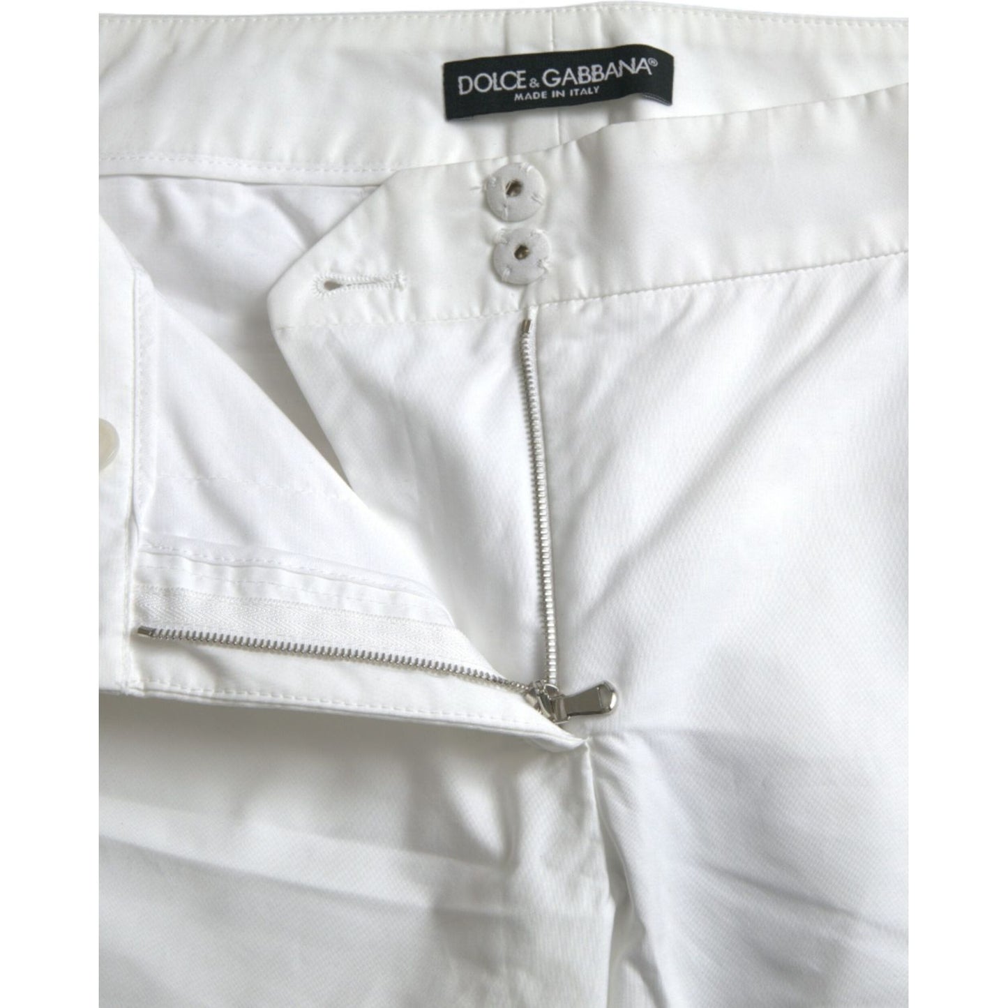 Dolce & Gabbana White Cut Out Cotton Mid Waist Cropped Pants PAN75124-38