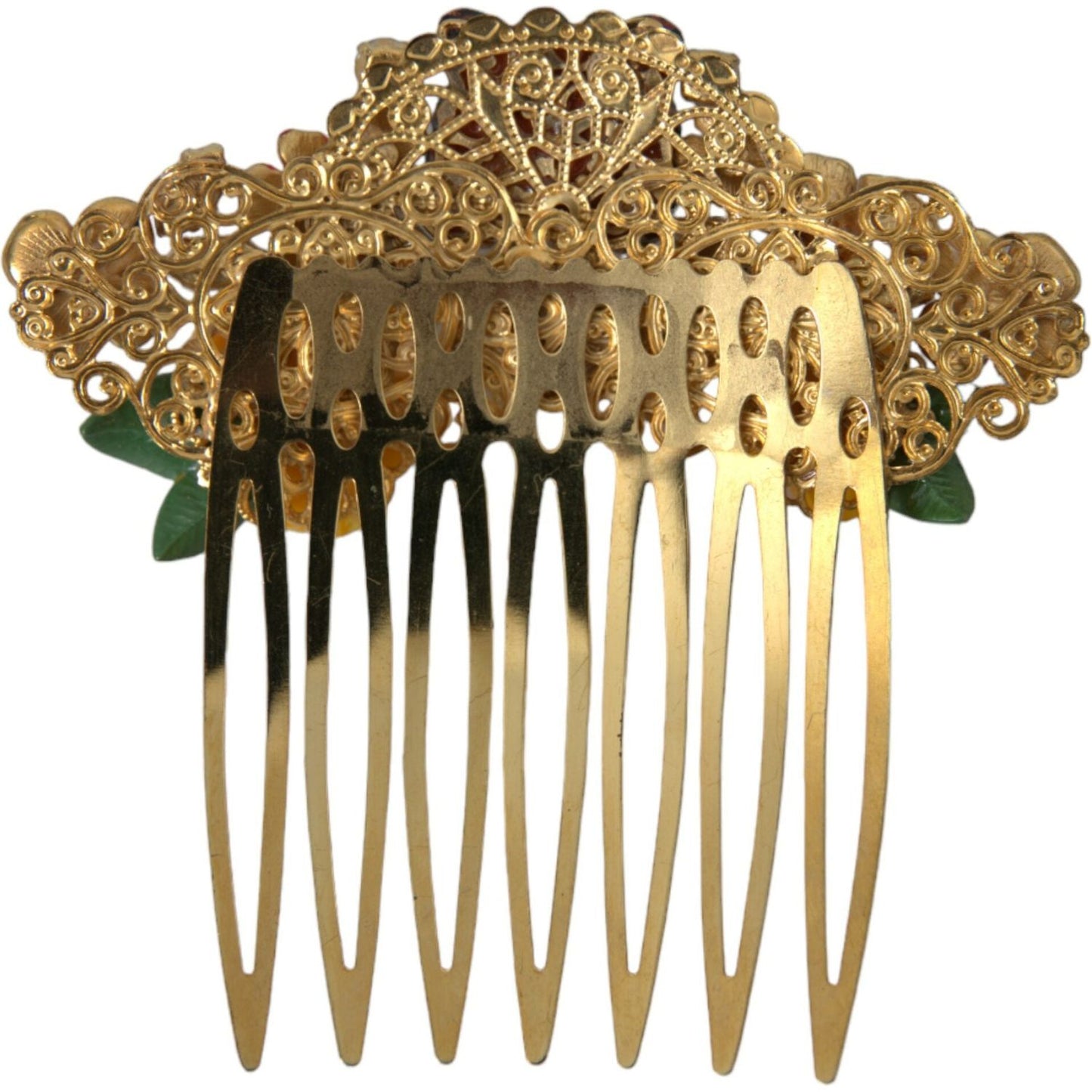 Dolce & Gabbana Gold Brass Crystal Leopard Floral Hair Comb SMY101380
