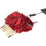 Dolce & Gabbana Red Silk Floral Gold Brass Women Hair Comb SMY101439