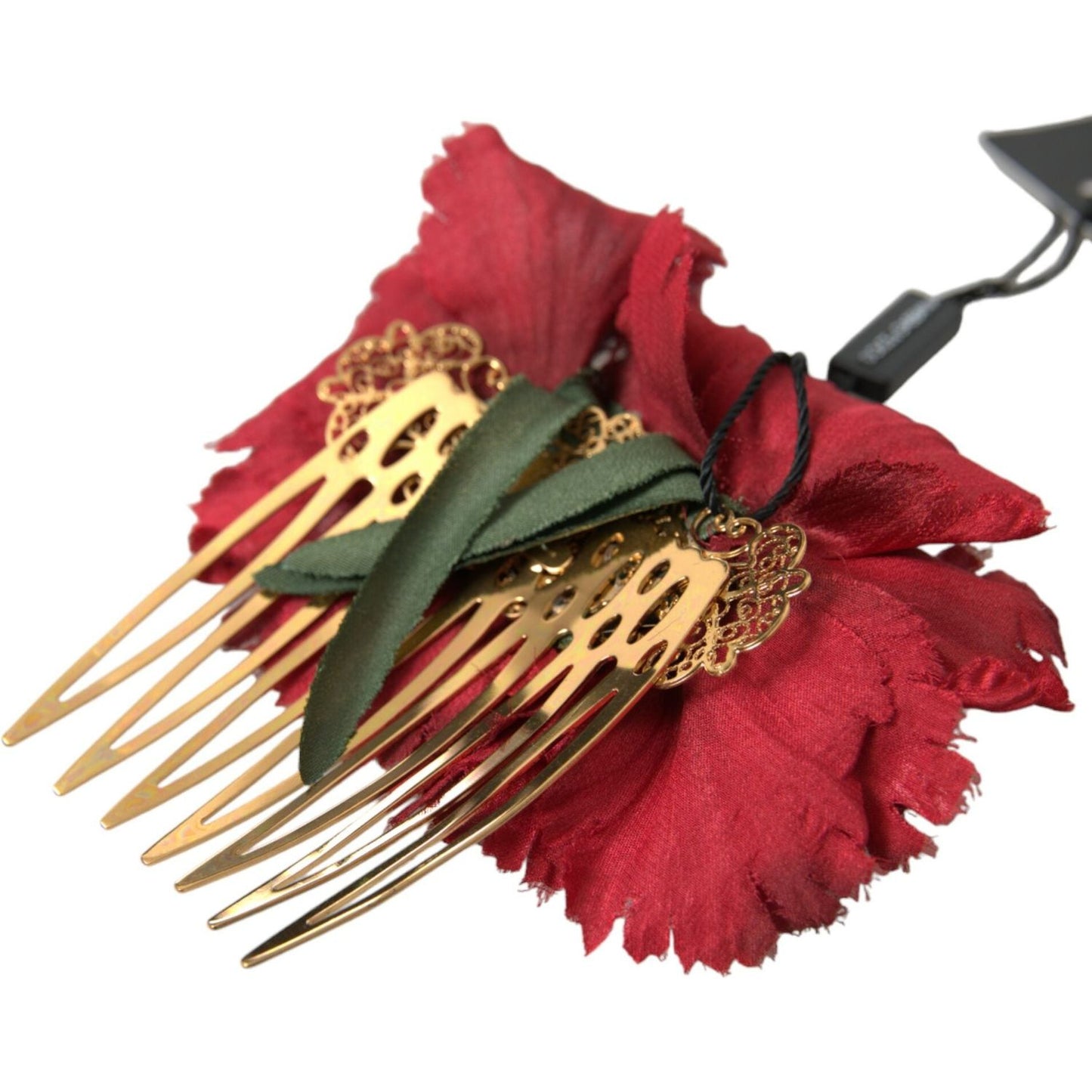Dolce & Gabbana Red Silk Floral Gold Brass Women Hair Comb SMY101439