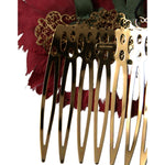 Dolce & Gabbana Red Silk Floral Gold Brass Women Hair Comb SMY101439