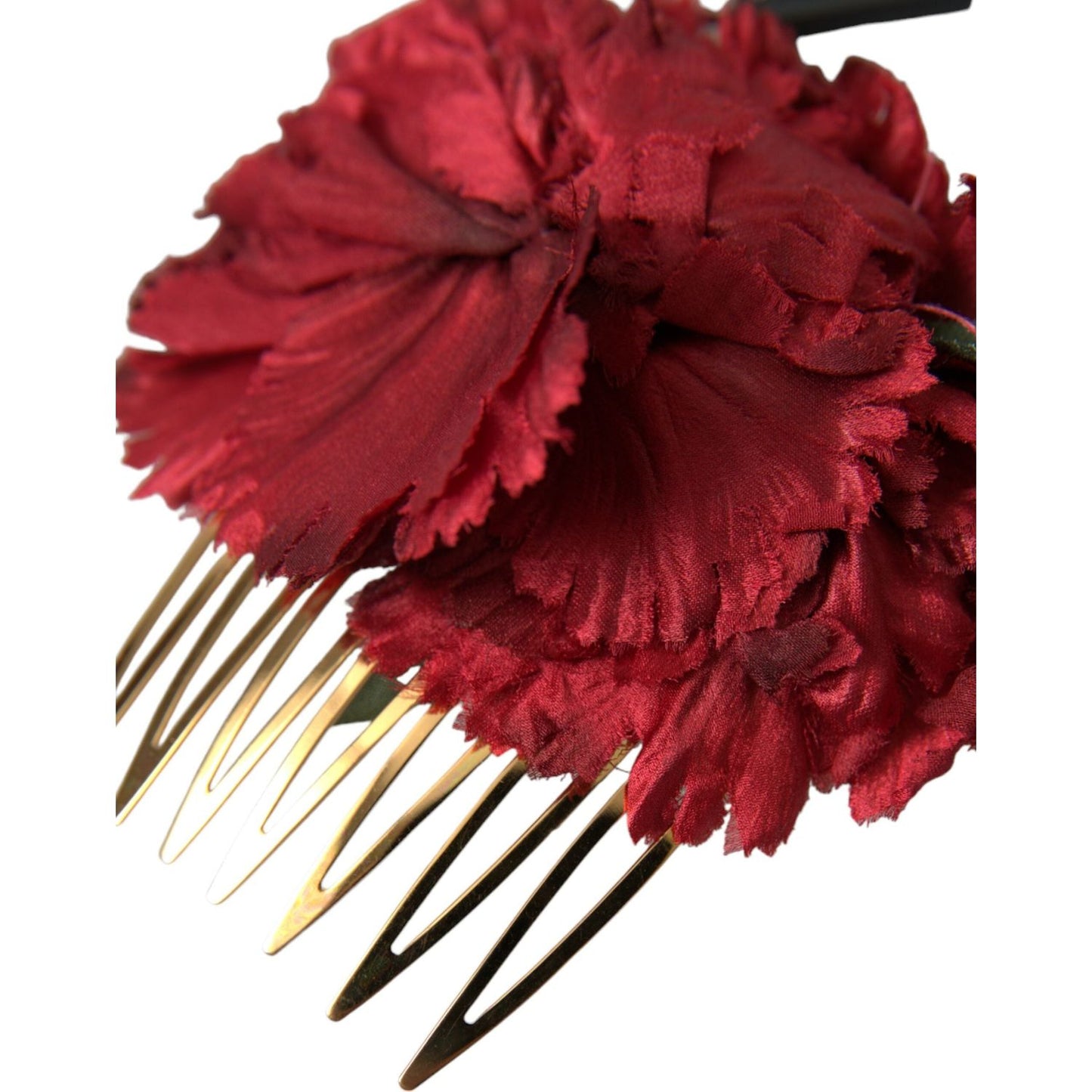 Dolce & Gabbana Red Silk Floral Gold Brass Women Hair Comb SMY101439
