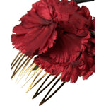Dolce & Gabbana Red Silk Floral Gold Brass Women Hair Comb SMY101439