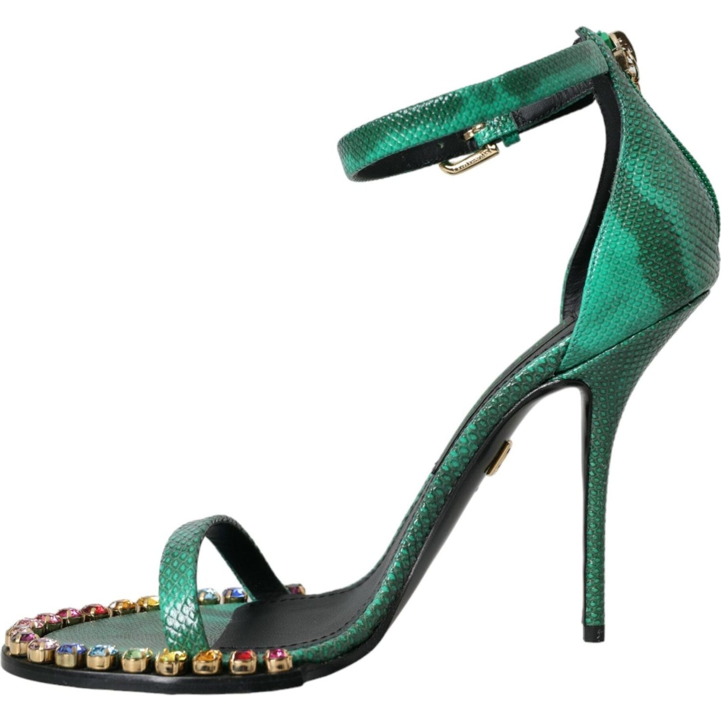 Dolce & Gabbana Green Exotic Leather Crystal Sandals Shoes LA10579-39