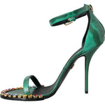 Dolce & Gabbana Green Exotic Leather Crystal Sandals Shoes LA10579-39