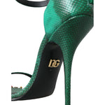 Dolce & Gabbana Green Exotic Leather Crystal Sandals Shoes LA10579-39