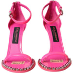 Dolce & Gabbana Pink Leather Crystal Heels Sandals Shoes LA10611-39