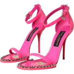 Dolce & Gabbana Pink Leather Crystal Heels Sandals Shoes LA10611-39